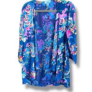 Blue and Pink Floral Print Lightweight Kimono / Cover-Up